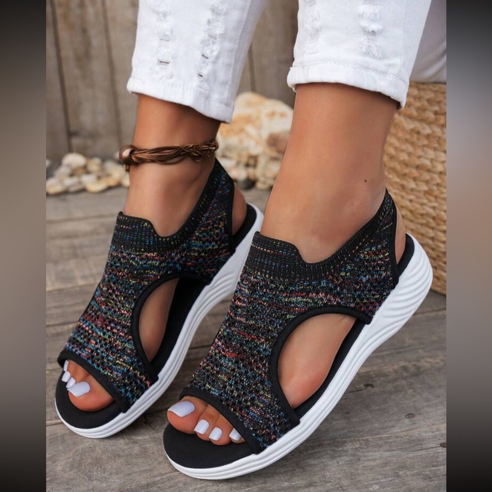 Multicolor Knit Open-Toe Sandals - image 3